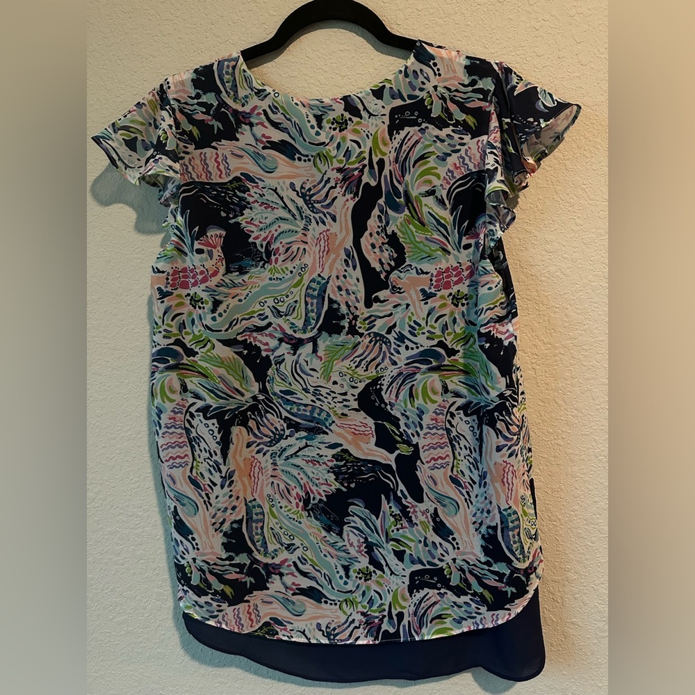 Charlie Paige Navy and Multicolor Blouse Size M New With Tags - Picture 3 of 5